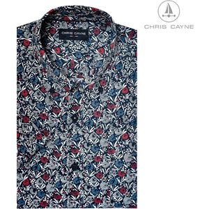 Chris Cayne heren overhemd - blouse heren - 1219 - blauw/rood print - korte mouwen - maat XL