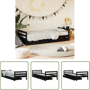 The Living Store Kinderbedframe met lades 90x200 cm massief grenenhout zwart - Kinderbed Frame - Massief Hout Bed - Grenenhout Bed - Zwarte Kinderkamer - Kids Bedroom Furniture