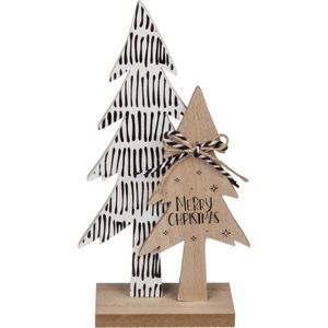 Houten kerstbomen setje Merry Christmas 25,5 cm hoog