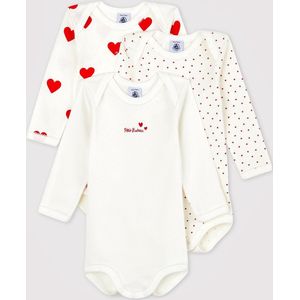 Petit Bateau Set van 3 katoenen body's met lange mouwen met hartjesprint Meisjes Rompertje - Maat 86