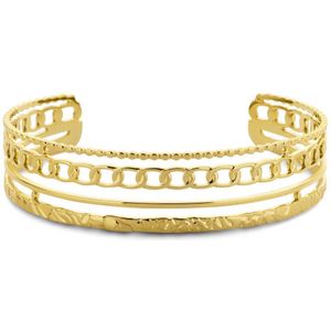 CO88 Collection 8CB-91212 Stalen Bangle met meerdere lagen - 16mm Breed - Staal - Goudkleurig