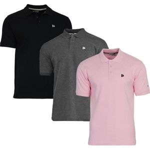 3-Pack Donnay - Polo (Noah) - Sportpolo - Heren - Black/Charcoal/Shadow pink (567) - maat XL