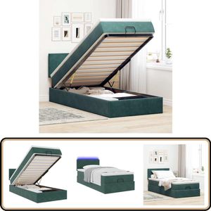vidaXL Ottoman bed met matras en LED's 100x200 cm fluweel donkergroen