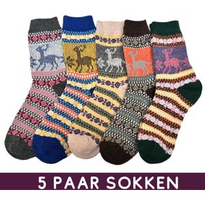 Winter Sokken met Rendieren - Set 5 paar - Noorse Sokken dames Maat 35-39 - Nordic Socks