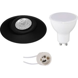 LED Spot Set - Igia - Proma Nivas Pro - GU10 Fitting - Inbouw Rond - Mat Zwart - 6W - Warm Wit 3000K - Trimless - Kantelbaar - Ø150mm