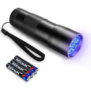 Zwarte UV-zaklamp met 12 leds - 395 nm - Mini zaklamp voor huisdieren - Paars licht