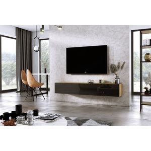 Meubel Square - TV meubel DIAMOND - Eiken / Hoogglans Zwart - 180cm - Hangend TV Kast