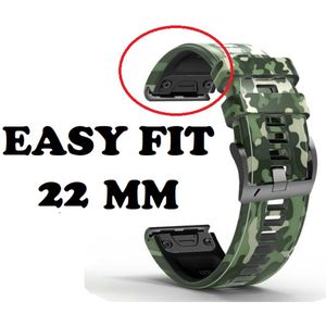 Firsttee Siliconen Horlogeband - EASY FIT - 22 MM - Voor GARMIN - Camouflage groen - Horlogebandjes - Quick Release - Easy Click - Garmin – Fenix 5X / 6X / 3 - Horloge bandje - Golfkleding - Golf accessoires – Cadeau