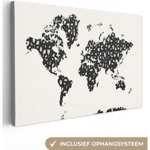 Canvas Wereldkaart - 180x120 - Wanddecoratie Wereldkaart - Cijfers - Wit