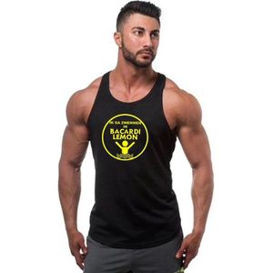 Zwarte Tanktop sportshirt met “Ik ga zwemmen in Bacardi Lemon “ print geel Size XXXL