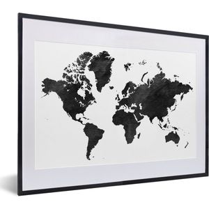 Fotolijst incl. Poster - Wereldkaart - Vintage - Zwart - 40x30 cm - Posterlijst