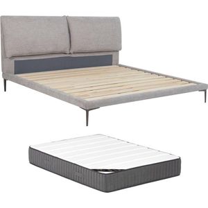 Vente-unique Bed 180 x 200 cm - Stof - Gechineerd grijs + matras - RIMOTA L 198 cm x H 104 cm x D 216 cm