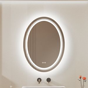 LUVODI LED badkamerspiegel 50x70cm - ovale wandspiegel met verlichting - frontale verlichting + verlichting met achtergrondverlichting - dimbare 3-kleuren verlichting - anticondens - geheugenfunctie - IP56-normering