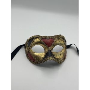 Venetiaans masker voor volwassenen zwart, rood en bladgoud met muzieknootjes, handgemaakt - Luxe gala masker - Venetiaans masker heren.