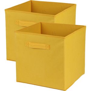 Urban Living Opbergmand/kastmand Square Box - 4x - karton/kunststof - 29 liter - geel - 31 x 31 x 31 cm - Vakkenkast manden