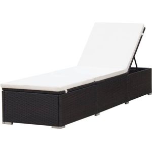 vidaXL Ligbed - Ligbedden - Tuinstoel - Tuinmeubel - Ligbed met crèmewit kussen poly rattan bruin