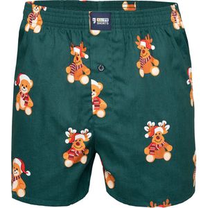 Happy Shorts Wijde Kerst Boxershort Teddy & Reindeer Groen - Losse boxershort - Maat XL