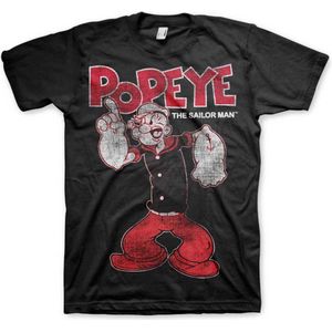 Popeye Heren Tshirt -2XL- Distressed Sailor Man Zwart