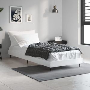 The Living Store Bed Frame - Hoogglans wit - 193 x 78 x 20 cm - Duurzaam hout - Metalen poten - Multiplex lattenbodem