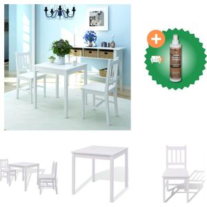 vidaXL 3-delige Eethoek wit - Set tafel en stoelen - Inclusief Houtreiniger en verfrisser
