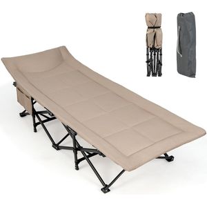 COSTWAY Veldbed met comfortabele katoenen vulling, geïntegreerd kussen en matras, inklapbaar campingbed tot 200 kg belastbaar, klapbed met zijzak, campingbed met draagtas, logeerbed