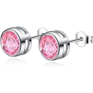 Fate Jewellery Oorbellen FJ209 - Round PINK! - 6mm - Zilverkleurig met roze zirkonia kristal