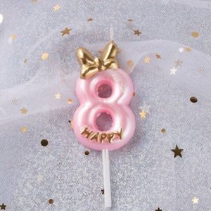 DW4Trading Verjaardagskaars 8 Happy Roze - Cijferkaars - Taartversiering
