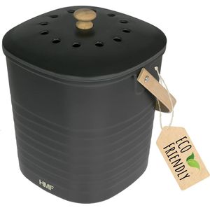 Duurzame bio-afvalemmer keuken, geurdichte compostemmer met deksel, 6 liter, zwart