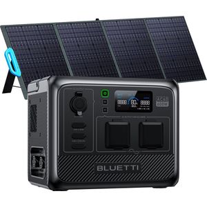 BLUETTI AC60+PV200-Powerstations-403 Wh/600W Solar Generator-met 2 600W (1200W Piek) AC Uitgangen, 1 Uur snel Opladen, Spat- en Stofdichte Zonnegenerator voor Kamperen en Stroomuitval