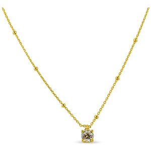 Silventi 9SIL-21788 Zilveren Ketting met hangertje - Dames - Zirkonia Steentje - 5 mm Doorsnee - Wit - Ankerschakel met Bolletjes - 38 + 5 cm - Zilver - Goudkleurig