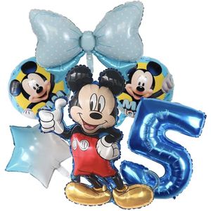 Mickey Mouse - Jomazo - Mickey Mouse folieballonnen met cijfer - Mickey Mouse verjaardag - Kinderverjaardag - Mickey Mouse 5 jaar - Mickey Mouse ballonnen - Mickey mouse ballon - Mickey Mouse ballonnen set - feest versiering - Disney kinderfeest