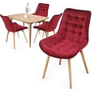 Yolo-deals - Eetkamerstoelen - set van 6 - Donkerrood - zitting van fluweel - retro