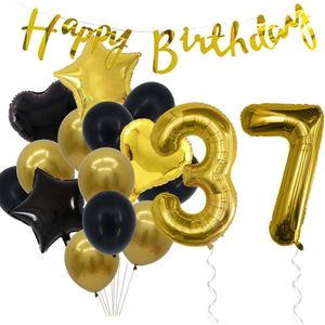 Snoes Ballonnen 37 Jaar Feestpakket – Versiering – Verjaardag Set Goldie Cijferballon 37 Jaar -Heliumballon