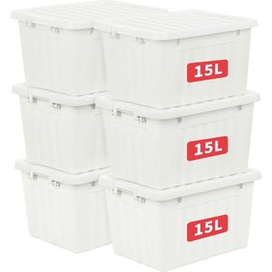Efficiënte Opbergoplossingen: Set van 6 Stapelbare en Nestbare Opbergdozen met Deksel