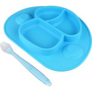Nevi Kunststof Placemats - Kinderbestek Kinderservies Baby servies- Kinderbord - Placemat kinderen - Bord met zuignappen Blauw