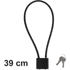 Boxus - Kabel slot met 2 sleutels - 39 cm lange kabel voor sluiten van deur, fiets, hekwerk, opslag, kast en pistolen of geweren - Hoge lange beugel slot met kabel - Zwart