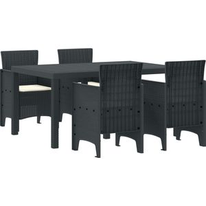 vidaXL - 5-delige - tuinset - met - kussens - in - antraciet - poly - rattan