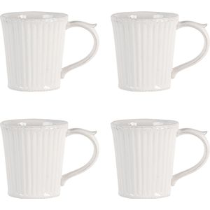 HAES DECO - Mokken set van 4 - formaat 13x9x10 cm / 250 ml - kleuren Wit - Bedrukt Dolomiet - Collectie: Plain - Mokkenset, Koffiemok, Koffiebeker