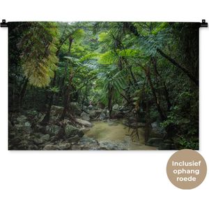 Wandkleed Jungle - Riviertje in tropische jungle Wandkleed katoen 90x60 cm - Wandtapijt met foto