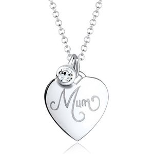 Elli Dames Halsketting dames mum lettering hart met een kristal in 925 sterling zilver
