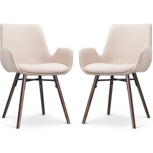 Nolon Nena-Eef Eetkamerstoelen Set van 2 Beige - Armleuningen - Stof - Houten Poten - Walnoot - Lage Armleuning - Design - Scandinavisch