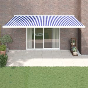 The Living Store Uittrekbare Luifel - 5 x 3 m - blauw en wit - gepoedercoat aluminium frame