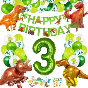 63-delig feestpakket dinosaurus - 30 stuks ballonnen - 3 jaar jongen - Dinosaurus thema feestje - Dino versiering - Dino feestartikelen - Dino slinger - Dino ballonnen - Dino kinderfeestje