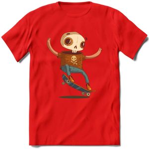 Casual skelet T-Shirt Grappig | Dieren halloween Kleding Kado Heren / Dames | Animal Skateboard Cadeau shirt - Rood - XL