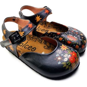 GOBY Clogs met Zwart en Bloemen Design – Handgemaakt – Hoge Kwaliteit – Maat 39