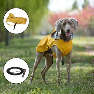 Geweo Regenjas Hondenkleding - Hondenjas Jas - Honden Hond Hondenkleding - Met aanlijn ringKleine Hond - Waterafstotend - Maat L - Trektouw 1.5 M - Geel