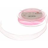 1x Hobby/decoratie roze organza sierlint 1,5 cm/15 mm x 10 meter - Cadeaulint satijnlint/ribbon - Roze linten