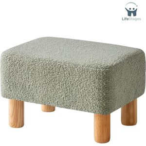 LifeStages - Voetenbankje Of Poef - Rechthoekige Teddy Voetenbankje van Fluweel met Houten Poten - Houten Voetenbankje - Klein Opgevuld Krukje - Schoen Wisselbankje voor Woonkamer - Slaapkamer - 40 x 29 x 25 cm - Groen