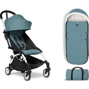 Babyzen YOYO² buggy 6+ met voetenzak - aqua met wit frame