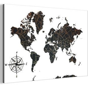 Wanddecoratie Metaal - Aluminium Schilderij Industrieel - Wereldkaart - Zwart - Wit - Koper - 30x20 cm - Dibond - Foto op aluminium - Industriële muurdecoratie - Voor de woonkamer/slaapkamer